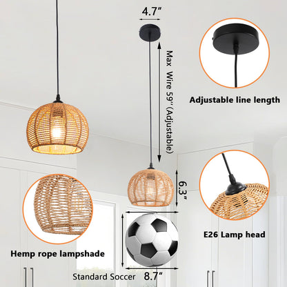 Popity Home Handwoven Rattan Boho Pendant Light