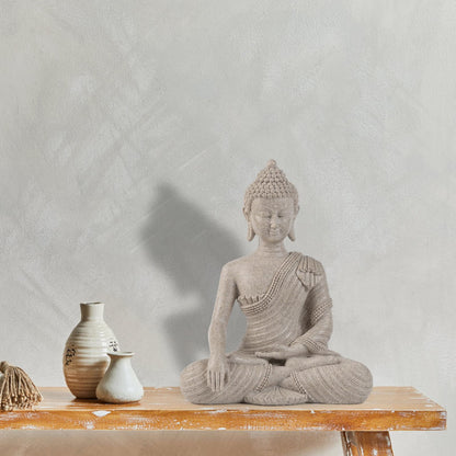 Large Meditating Buddha Statue – Beige White Zen Home Décor (10.2")