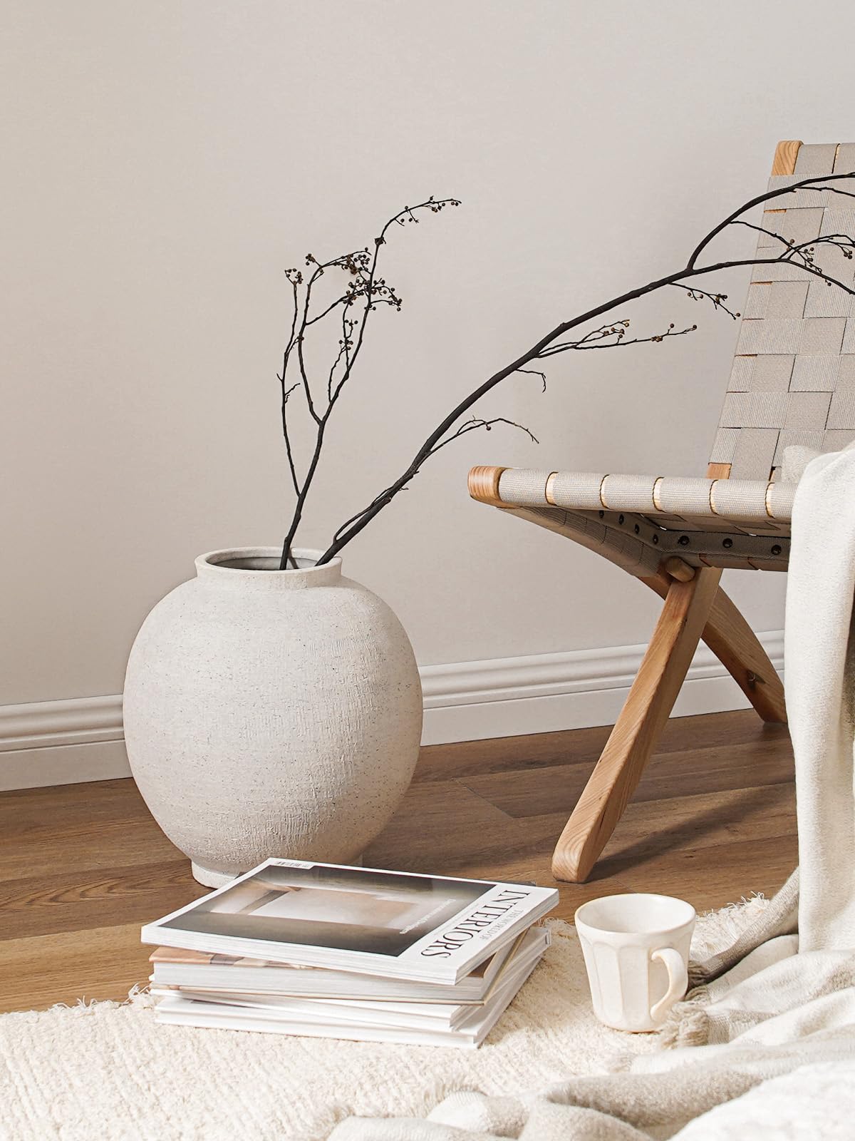 Large Sandstone White Ceramic Floor Vase (12.5") – Rustic Farmhouse Décor