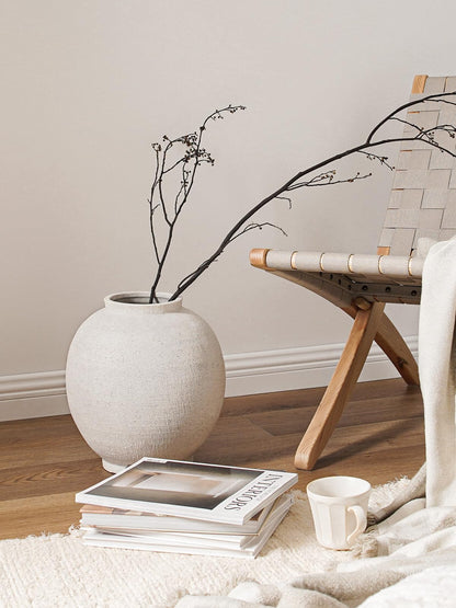 Large Sandstone White Ceramic Floor Vase (12.5") – Rustic Farmhouse Décor