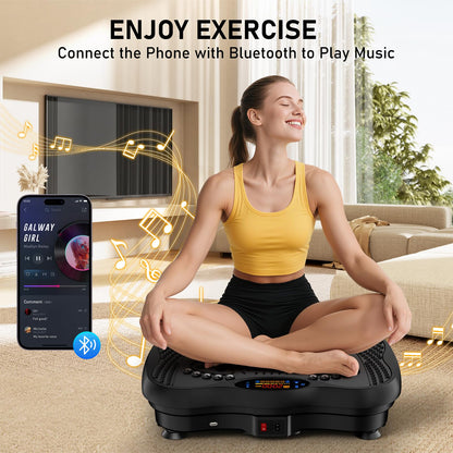 GLYLF Vibration Plate Exercise Machine, 130 Levels Full Body Workout Vibrating Plate for Lymphatic Drainage Weight Loss, 450 Lbs Capacity Shake Platform with Resistance Bands Bluetooth for Women Men