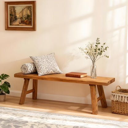 Solid Wood Farmhouse Entryway Bench | Natural Rustic Hallway, Dining & Bedroom Bench