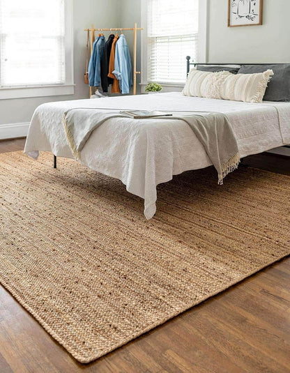 Handwoven Natural Jute Area Rug – 8 x 10 ft Braided Reversible Rug