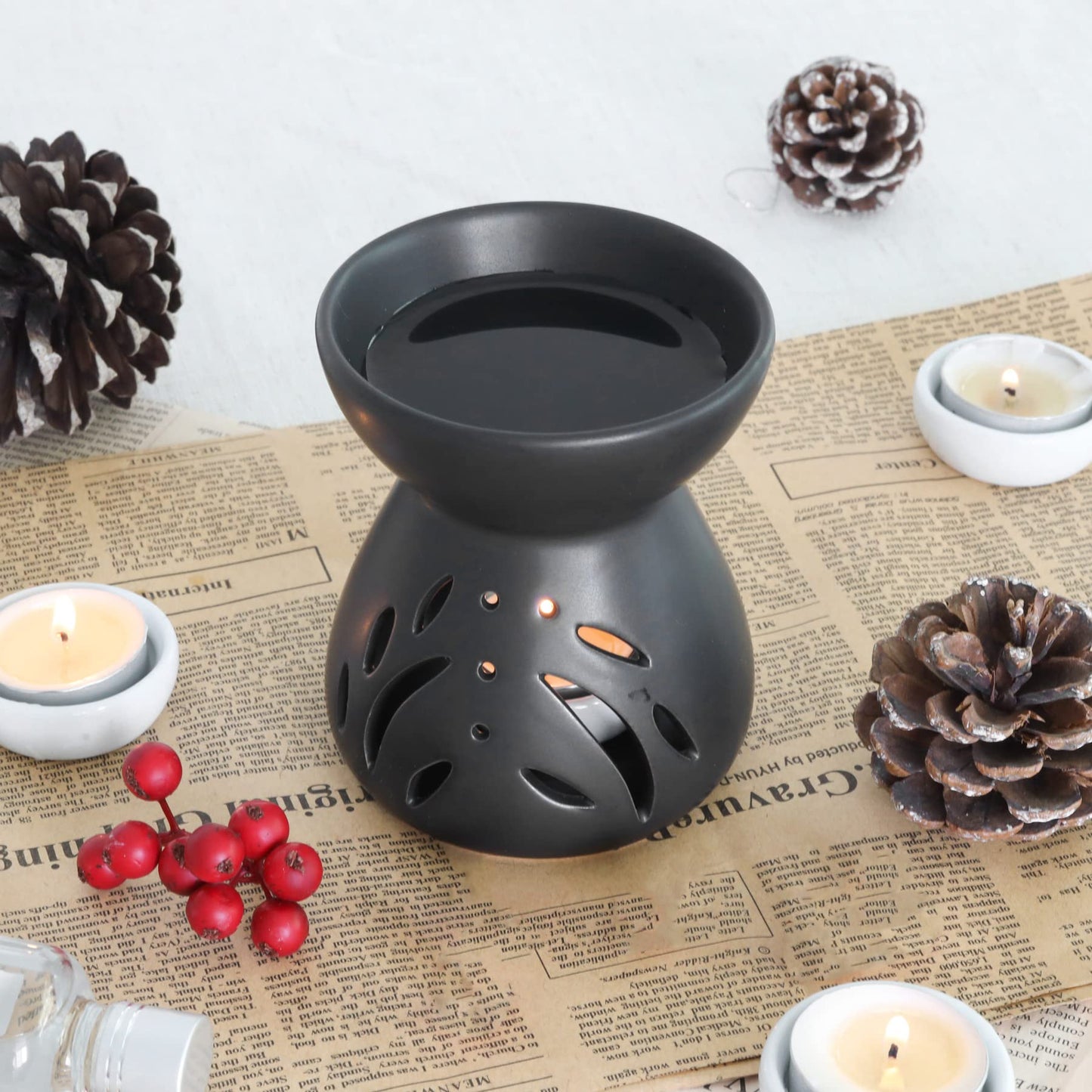ComSaf Ceramic Wax Melt Warmer & Essential Oil Burner, Black (2 Pack)