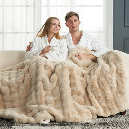 Cozy Bliss Faux Fur Throw Blanket – Plush Beige Sofa Throw