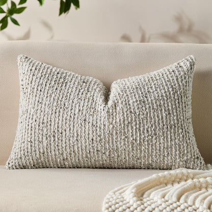Cream & Grey Textured 12x20 Inch Lumbar Pillow Cover