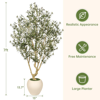 7ft Artificial Olive Tree with Decorative Planter