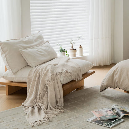 Chenille Throw Blanket 50" × 60" | Soft Cream Knitted Throw for Sofa, Bed & Cozy Living