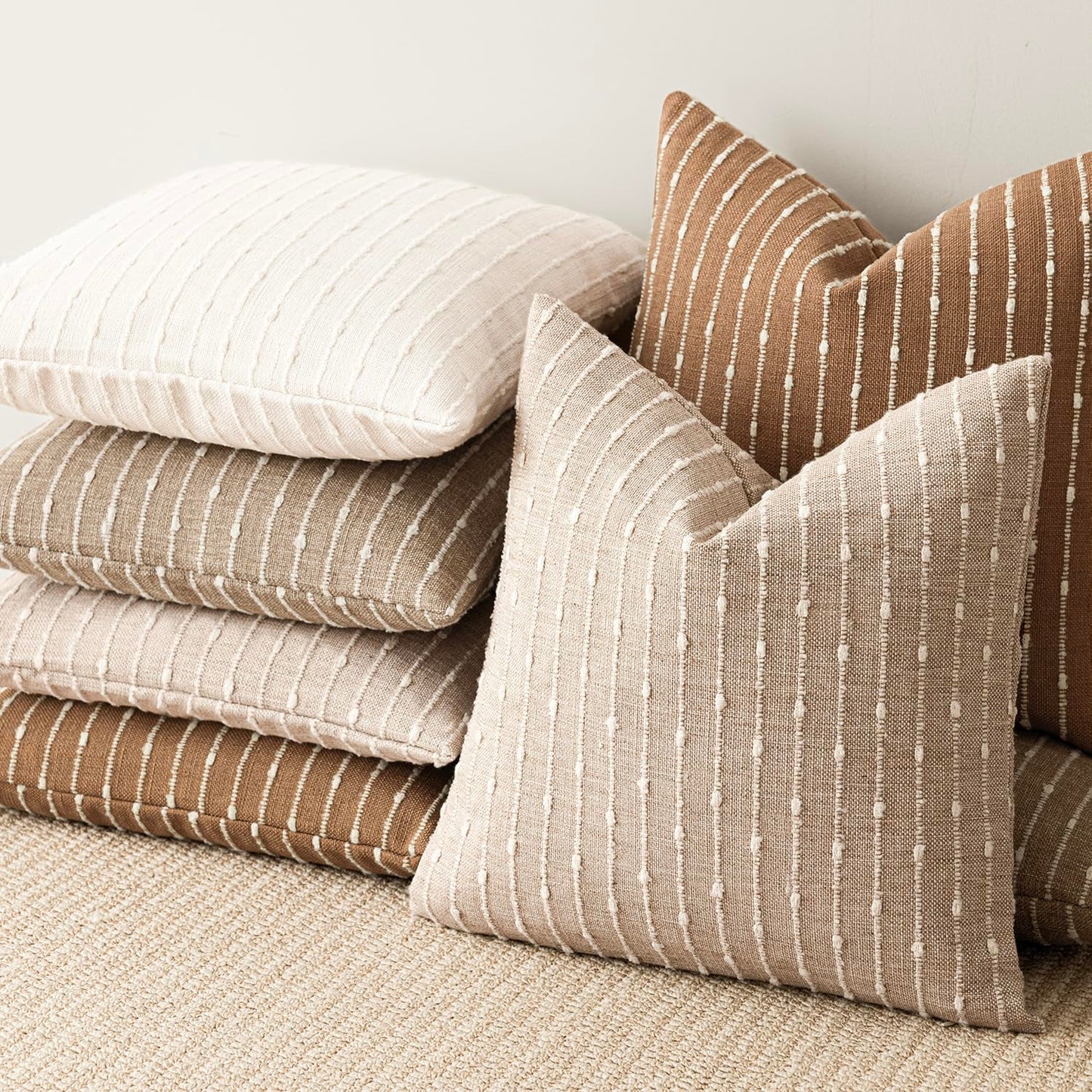 Natural Beige Bouclé Throw Pillow Covers (Set of 2)