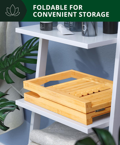 Luxury Bamboo Bathtub Caddy Tray – Expandable Spa Bath Tray with Book, Tablet & Wine Holder
