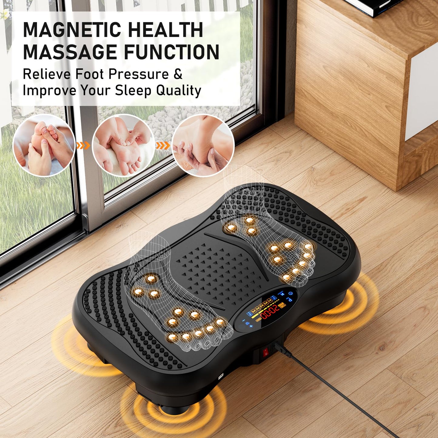 GLYLF Vibration Plate Exercise Machine, 130 Levels Full Body Workout Vibrating Plate for Lymphatic Drainage Weight Loss, 450 Lbs Capacity Shake Platform with Resistance Bands Bluetooth for Women Men