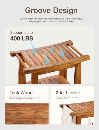 Teak Shower Bench with Handles | 22"