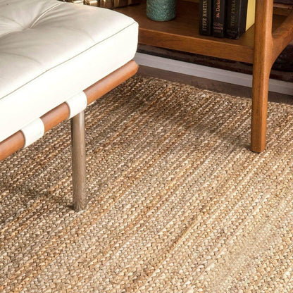 Handwoven Natural Jute Area Rug – 8 x 10 ft Braided Reversible Rug