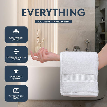 Luxury White Turkish Cotton Hand Towels Set of 6