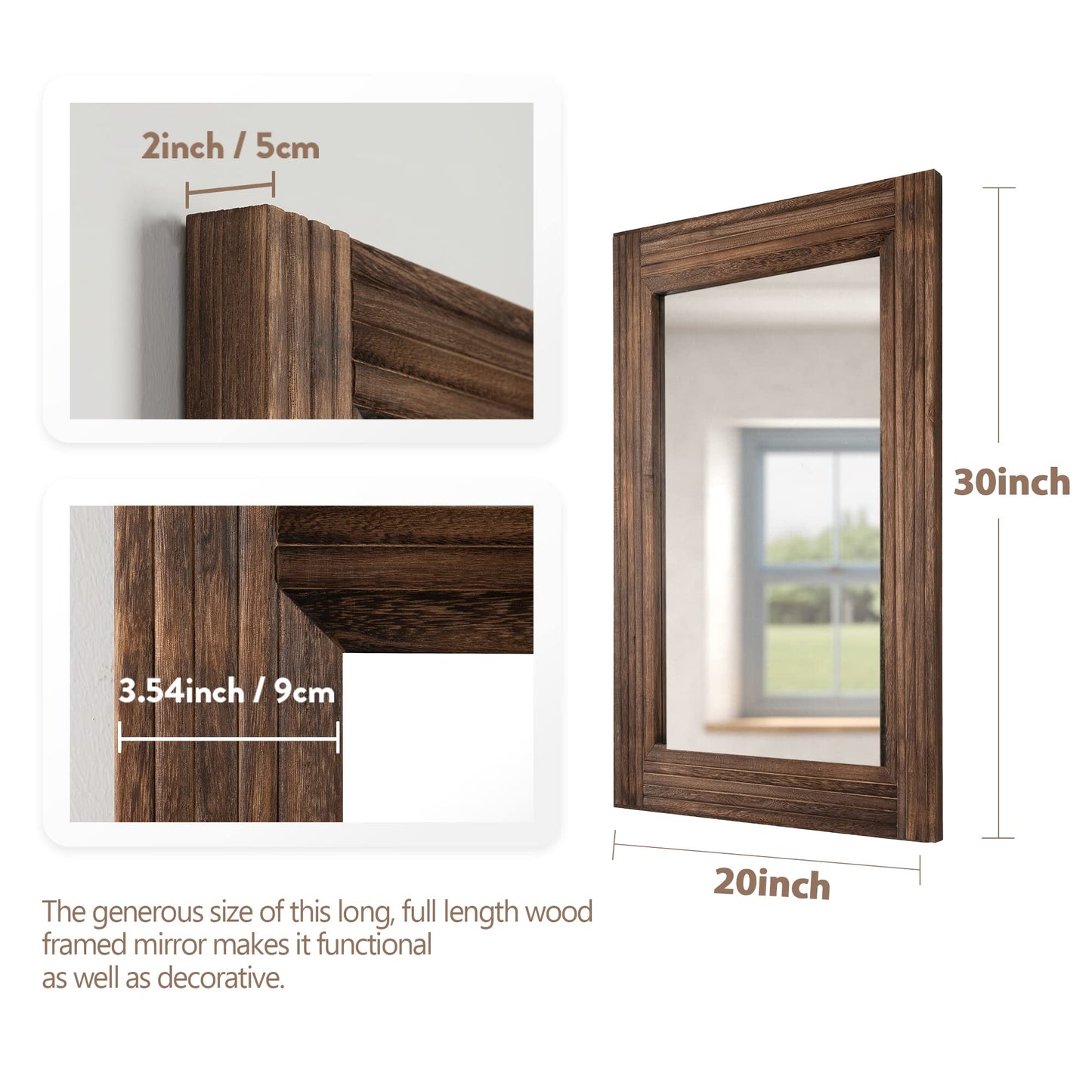 YOSHOOT Rustic Solid Wood Wall Mirror