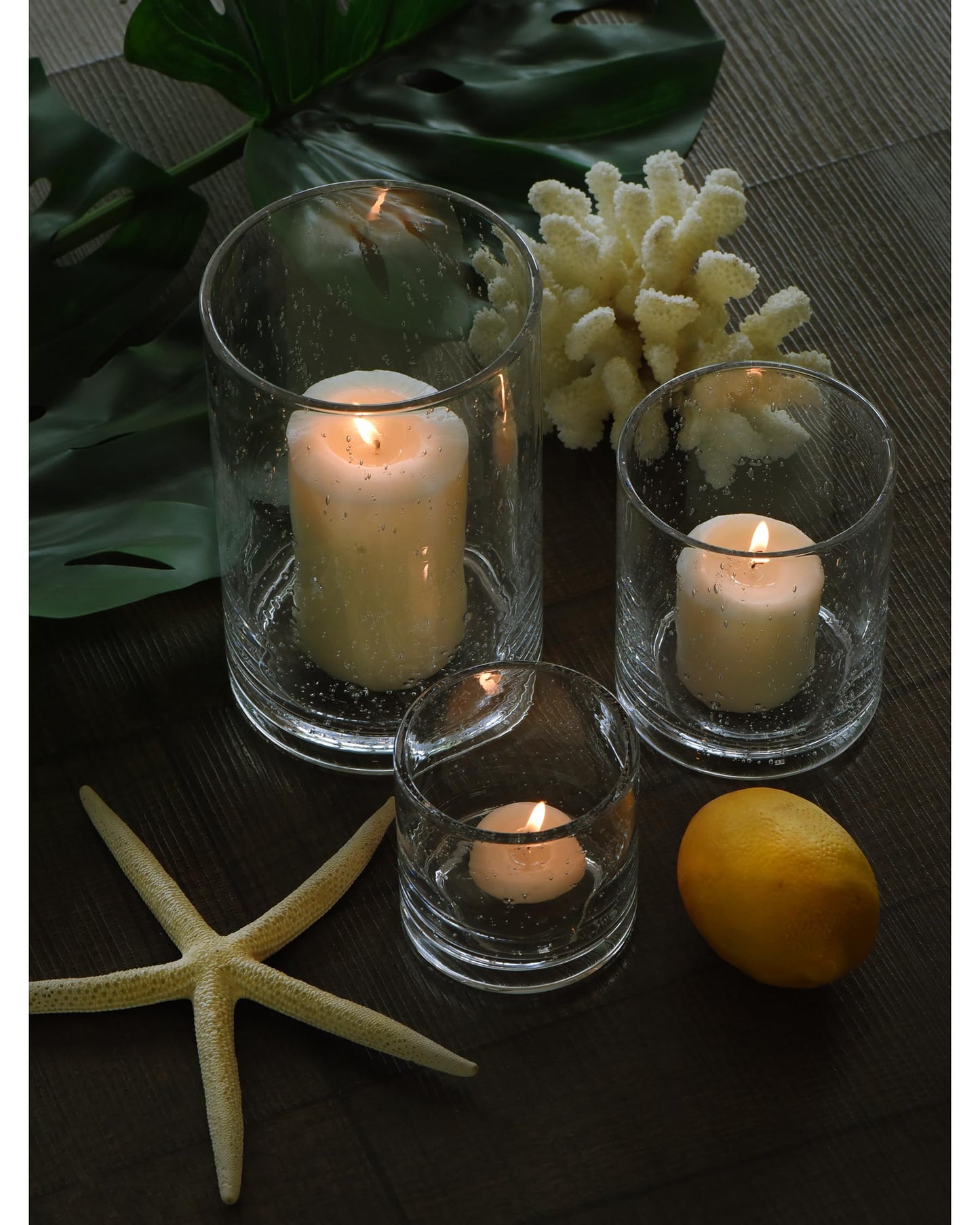 Seeded Glass Hurricane Candle Holder Set of 3 | Clear Glass