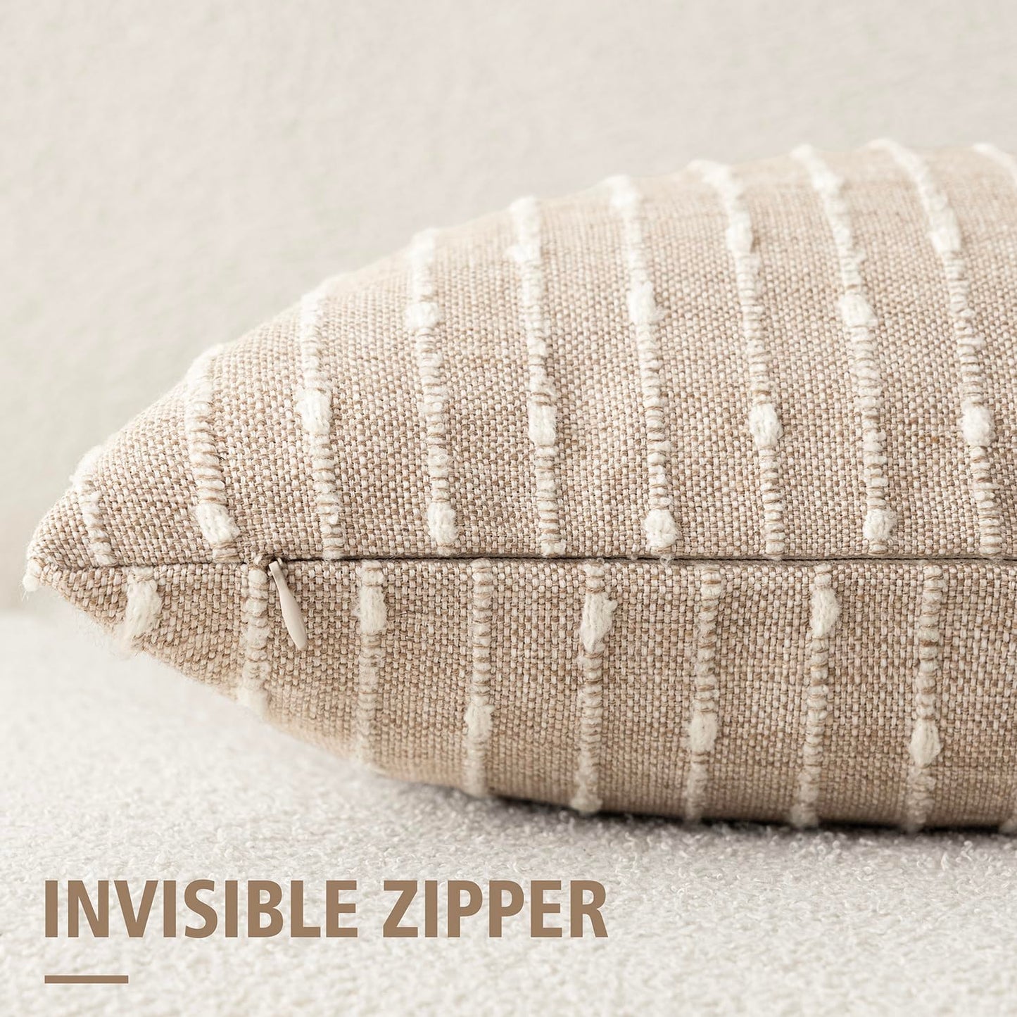 Natural Beige Bouclé Throw Pillow Covers (Set of 2)