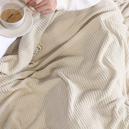 Chenille Throw Blanket 50" × 60" | Soft Cream Knitted Throw for Sofa, Bed & Cozy Living