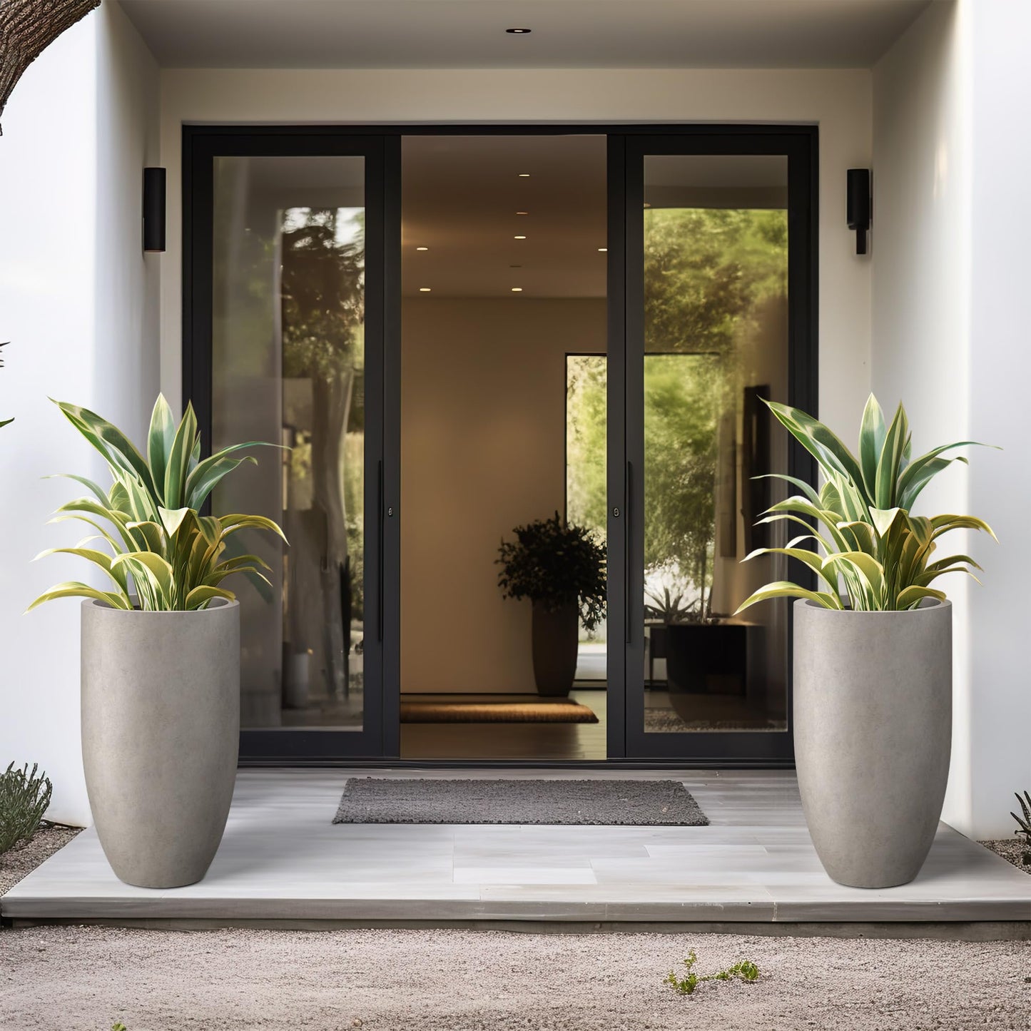 Kante Tall Concrete Planter, 24" Modern Floor Pot Weathered Stone Finish