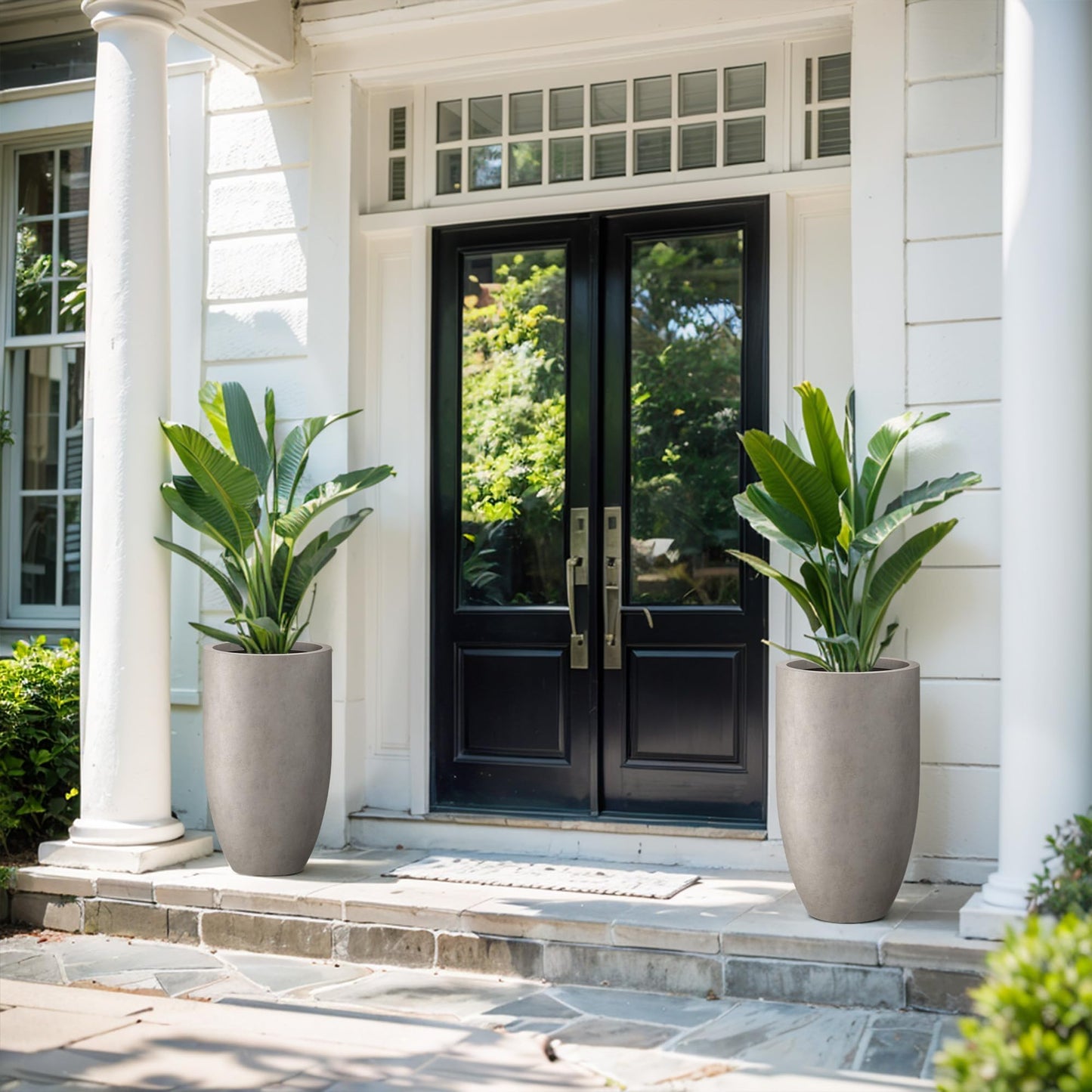 Kante Tall Concrete Planter, 24" Modern Floor Pot Weathered Stone Finish