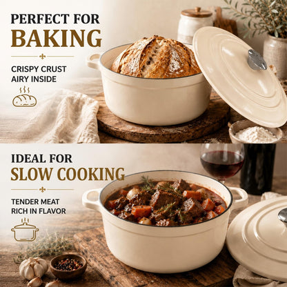 AHJ Enameled Cast Iron Dutch Oven Set - 4 Piece Stackable Nesting Cookware Set with Lids, 4.8Qt, 2.6Qt and 1.3Qt Dutch Ovens, Space-Saving Cast Iron Pots and Pans Sets for Sourdough Bread Baking, Slow Cooking, Braising, Roasting and Stews, Cream White