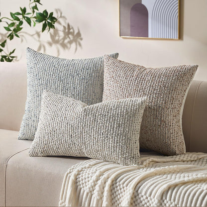 Cream & Grey Textured 12x20 Inch Lumbar Pillow Cover