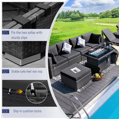 Luxury 13-Piece Outdoor Patio Conversation Set with Fire Pit – Dark Grey