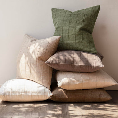 Foundtower Set of 2 Sage Green Linen Check Throw Pillow Covers 50x50cm
