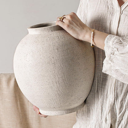 Large Sandstone White Ceramic Floor Vase (12.5") – Rustic Farmhouse Décor