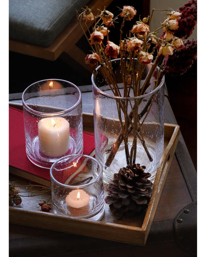 Seeded Glass Hurricane Candle Holder Set of 3 | Clear Glass