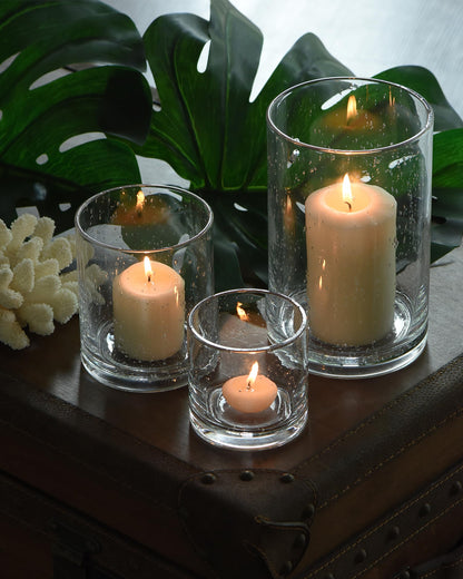 Seeded Glass Hurricane Candle Holder Set of 3 | Clear Glass