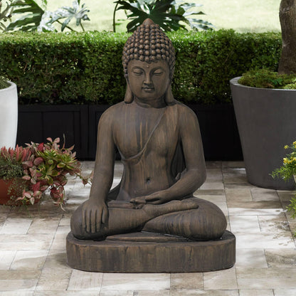 John Timberland Sitting Buddha Statue Sculpture Zen Asian Japanese Garden Decor Outdoor Front Porch Patio Yard Outside Home Balcony House Dark Sandstone Faux Stone Finish Resin 29 1/2" Tall