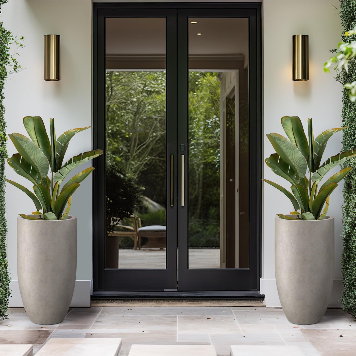 Kante Tall Concrete Planter, 24" Modern Floor Pot Weathered Stone Finish