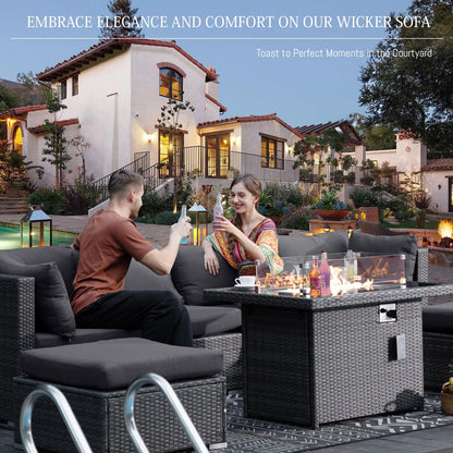 Luxury 13-Piece Outdoor Patio Conversation Set with Fire Pit – Dark Grey