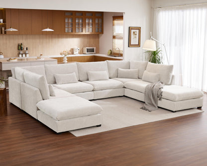 Oversized Modular Chenille Sectional Sofa with Washable Covers | 8 Seater