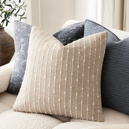 Natural Beige Bouclé Throw Pillow Covers (Set of 2)