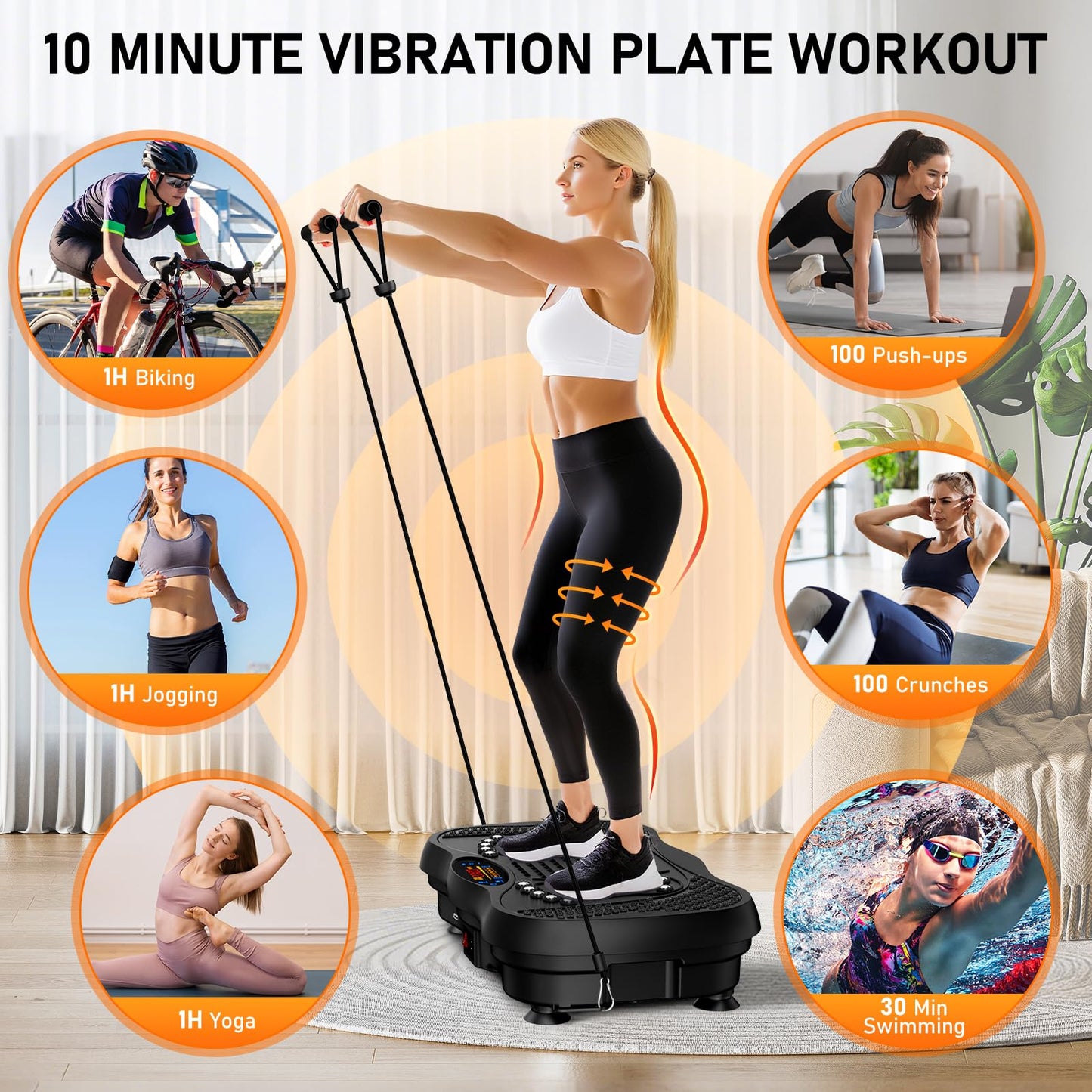 GLYLF Vibration Plate Exercise Machine, 130 Levels Full Body Workout Vibrating Plate for Lymphatic Drainage Weight Loss, 450 Lbs Capacity Shake Platform with Resistance Bands Bluetooth for Women Men