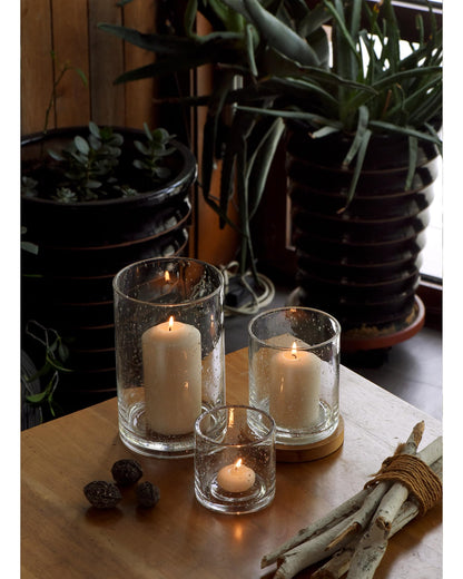 Seeded Glass Hurricane Candle Holder Set of 3 | Clear Glass