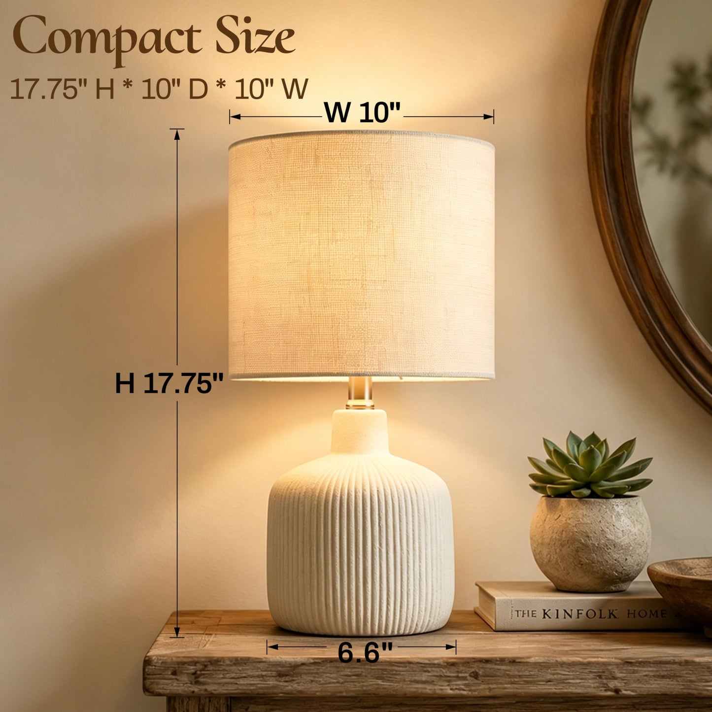 Rustic Ceramic Table Lamp with Linen Shade | Off-White Bedside & Living Room Lamp