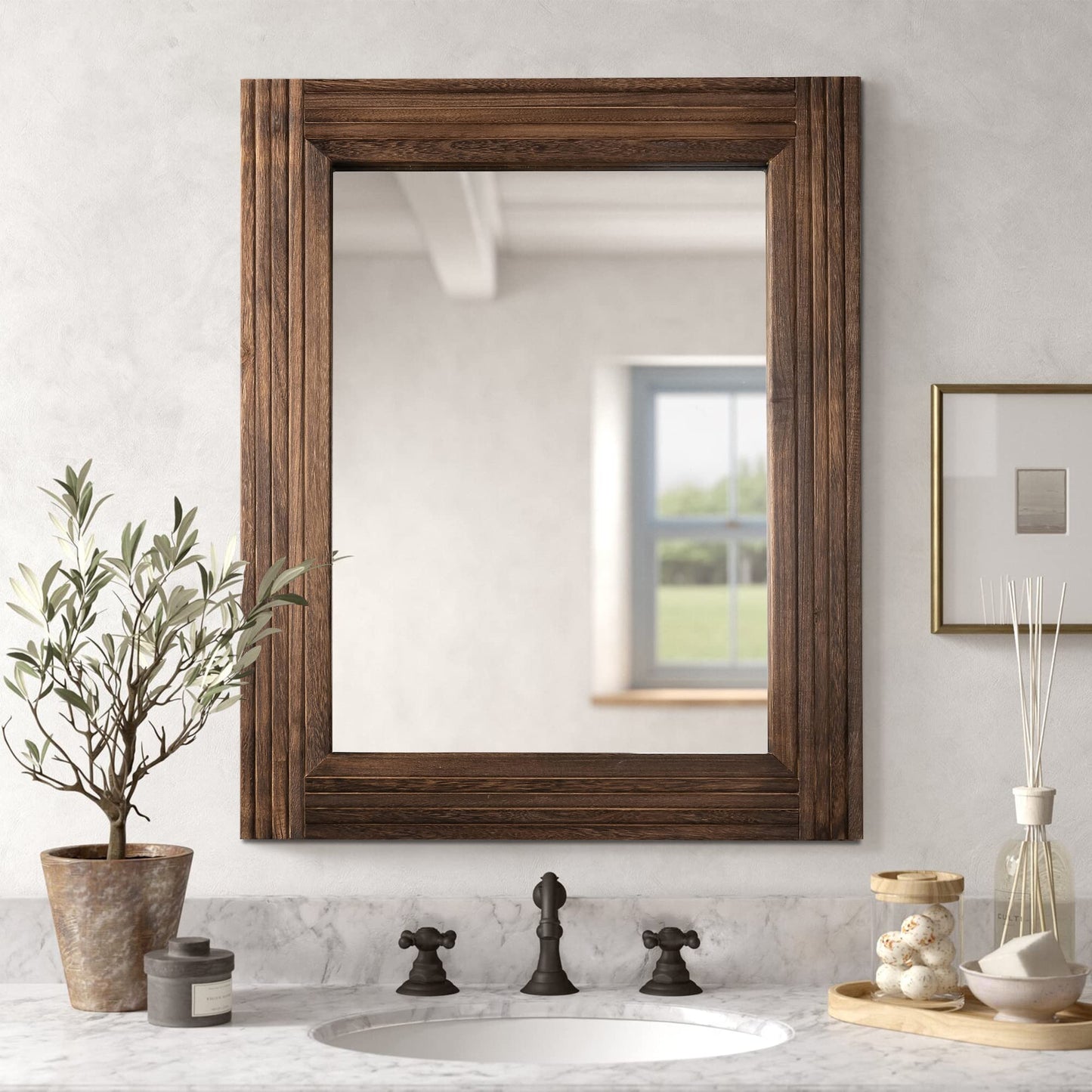 YOSHOOT Rustic Solid Wood Wall Mirror