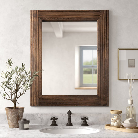 YOSHOOT Rustic Solid Wood Wall Mirror