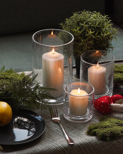 Seeded Glass Hurricane Candle Holder Set of 3 | Clear Glass