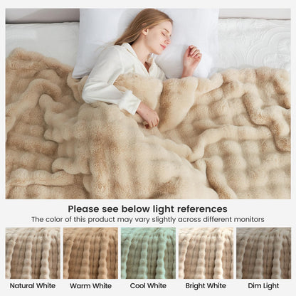 Cozy Bliss Faux Fur Throw Blanket – Plush Beige Sofa Throw