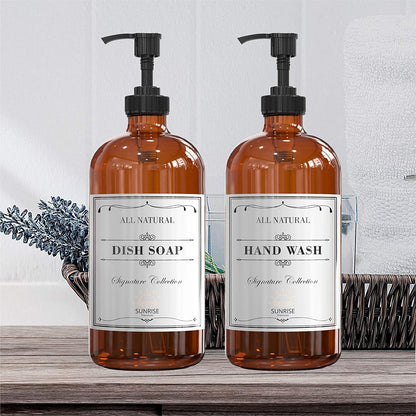 Amber Glass Soap Dispenser Set with Black Pump (2 Pack)