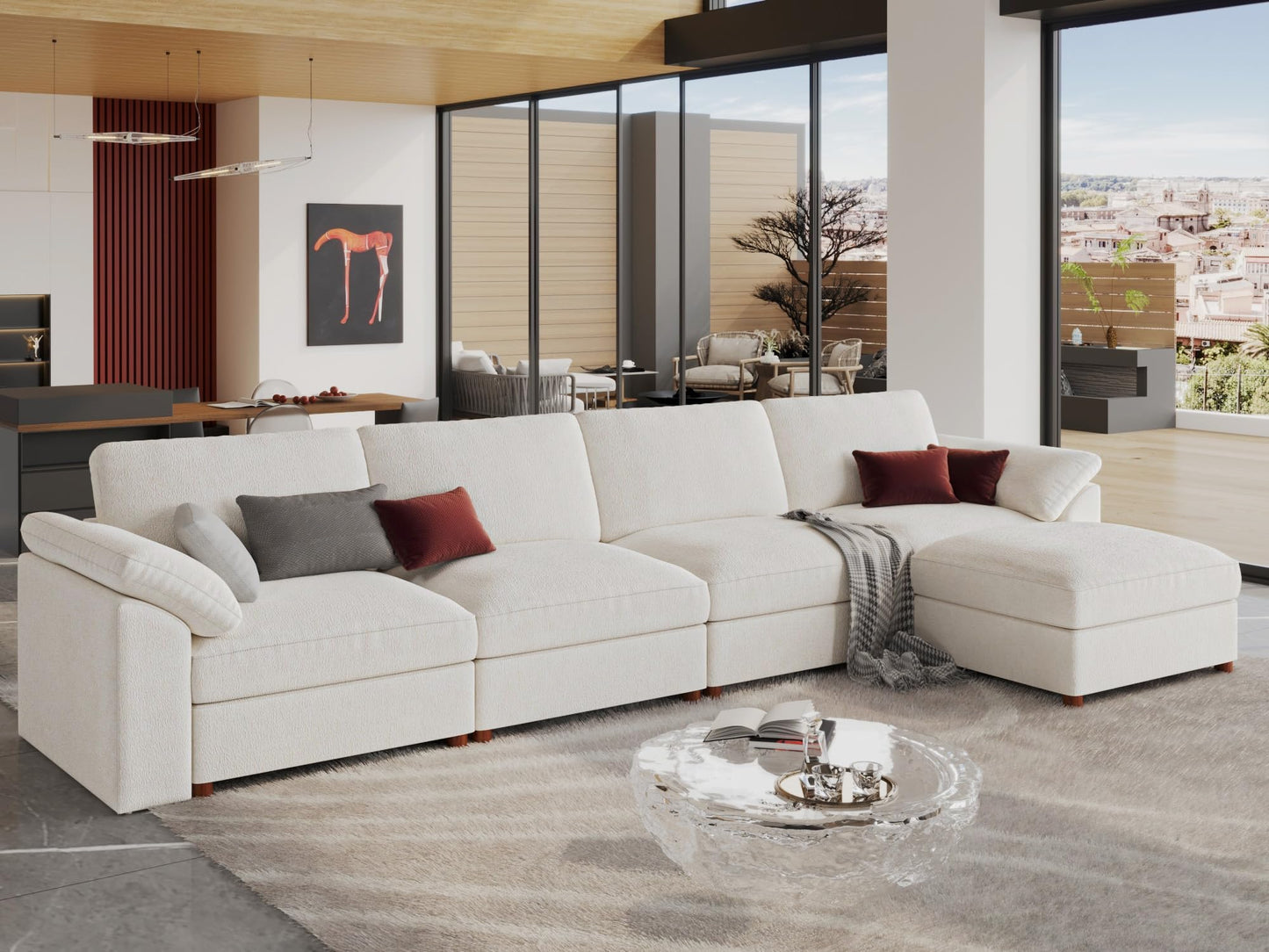 Extra Large Modular Sectional Sofa – Oversized L-Shaped Cloud Couch with Ottoman