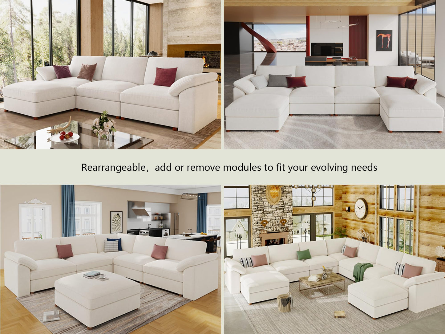 Extra Large Modular Sectional Sofa – Oversized L-Shaped Cloud Couch with Ottoman