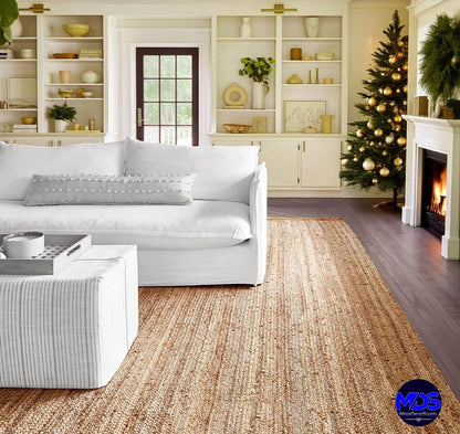 Handwoven Natural Jute Area Rug – 8 x 10 ft Braided Reversible Rug