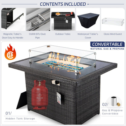Luxury 13-Piece Outdoor Patio Conversation Set with Fire Pit – Dark Grey