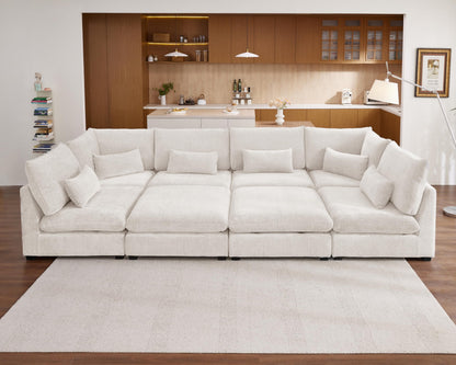 Oversized Modular Chenille Sectional Sofa with Washable Covers | 8 Seater