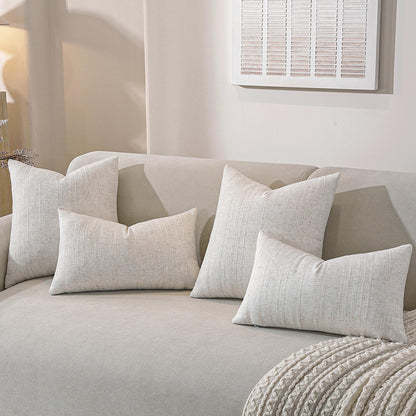 Decorative Set of 2 Neutral Striped Throw Pillow Covers
